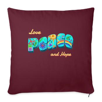 Paix, espoir, amour. Vintage coloré - Housse de coussin décorative 45 x 45 cm - bordeaux - Devant