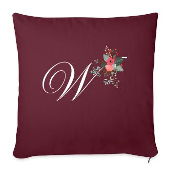 Lettre w fleuris - Housse de coussin décorative 45 x 45 cm - bordeaux - Devant