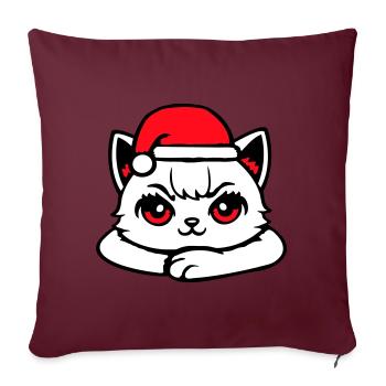 Chat Confiant Père Noël Chapeau Chaton Mignon - Housse de coussin décorative 45 x 45 cm - bordeaux - Devant