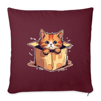Chat assis dans un paquet en carton humour drôle typique - Housse de coussin décorative 45 x 45 cm - bordeaux - Devant