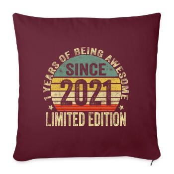 Cadeau en édition limitée 2021 pour votre 1er anniversaire - Housse de coussin décorative 45 x 45 cm - bordeaux - Devant