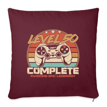 50e anniversaire Gamer Niveau 50 débloqué - Housse de coussin décorative 45 x 45 cm - bordeaux - Devant