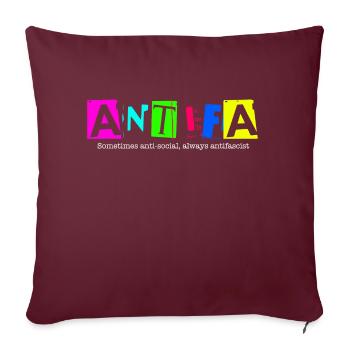 Antifa - Sometimes anti-social, always antifascist - Housse de coussin décorative 45 x 45 cm - bordeaux - Devant