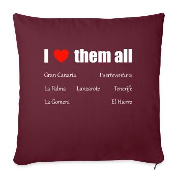 Je les aime tous - Îles Canaries - Housse de coussin décorative 45 x 45 cm - bordeaux - Devant