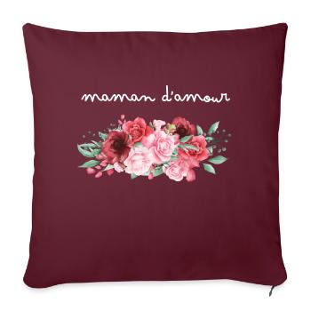 Maman d’amour fleurs - idée cadeau maman - Housse de coussin décorative 45 x 45 cm - bordeaux - Devant