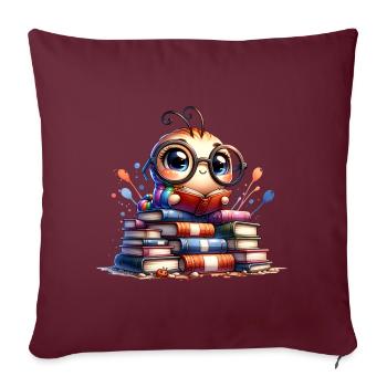 Lesen ist mein Hobby: Niedliche Eule mit Brille - Sofakissenbezug 45 x 45 cm - Burgunderrot - Vorne