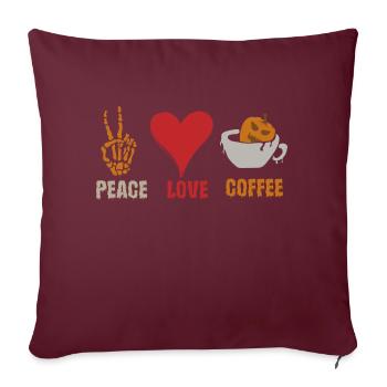 Halloween Peace Love Café Citrouille Cœur Squelette - Housse de coussin décorative 45 x 45 cm - bordeaux - Devant