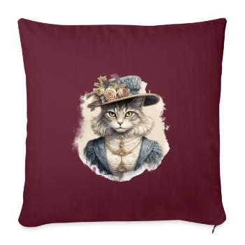 Chat dans 1800 ans style habillé noble baroque - Housse de coussin décorative 45 x 45 cm - bordeaux - Devant