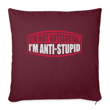pas antisocial anti-stupide - Housse de coussin décorative 45 x 45 cm - bordeaux - Devant