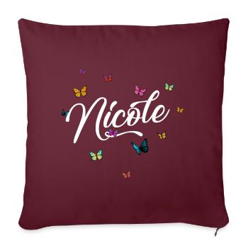 NICOLE - Nom de fille avec des papillons colorés - Housse de coussin décorative 45 x 45 cm - bordeaux - Devant
