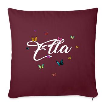 ELLA - Mädchen Name mit bunten Schmetterlingen - Sofakissenbezug 45 x 45 cm - Burgunderrot - Vorne