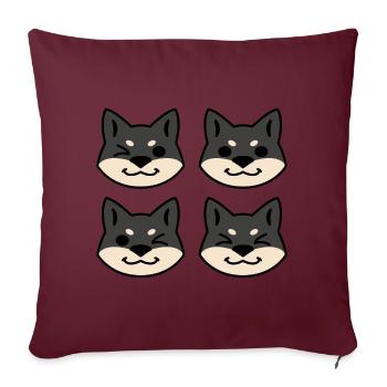 Quatre Shibas noir et beige - Housse de coussin décorative 45 x 45 cm - bordeaux - Devant