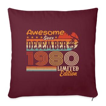 Rétro Vintage légendaire anniversaire décembre 1980 - Housse de coussin décorative 45 x 45 cm - bordeaux - Devant