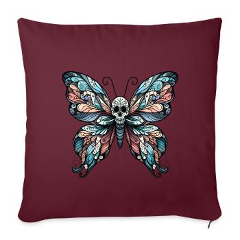 Papillon sombre avec crâne - Housse de coussin décorative 45 x 45 cm - bordeaux - Devant