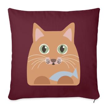 Katze mit Fisch - Sofakissenbezug 45 x 45 cm - Burgunderrot - Vorne