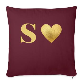 Lettre s cœur doré - Housse de coussin décorative 45 x 45 cm - bordeaux - Devant