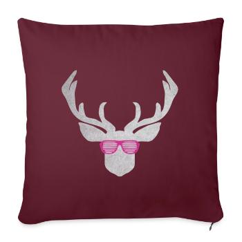 Hirsch mit pinker Brille in silber Farbener Textur - Sofakissenbezug 45 x 45 cm - Burgunderrot - Vorne