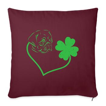 Carlin Dog Cloverleaf Lucky Charm Amour - Housse de coussin décorative 45 x 45 cm - bordeaux - Devant