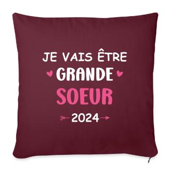 Je vais etre grande soeur 2024 - Housse de coussin décorative 45 x 45 cm - bordeaux - Devant