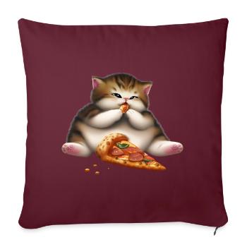 Chat amateur de pizza - Housse de coussin décorative 45 x 45 cm - bordeaux - Devant