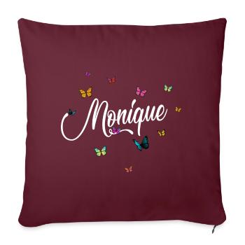 MONIQUE - Prénom de fille avec des papillons colorés - Housse de coussin décorative 45 x 45 cm - bordeaux - Devant