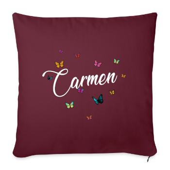 CARMEN - Prénom de fille avec des papillons colorés - Housse de coussin décorative 45 x 45 cm - bordeaux - Devant