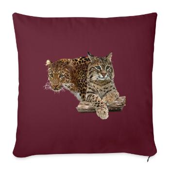 Leopard und Luchs - Sofakissenbezug 45 x 45 cm - Burgunderrot - Vorne