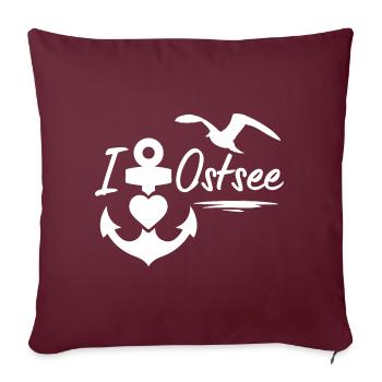 J’adore la mer Baltique avec cœur d’ancre et mouette - Housse de coussin décorative 45 x 45 cm - bordeaux - Devant