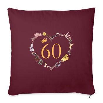Numéro 60, fleurs coeur, personnalisable - Housse de coussin décorative 45 x 45 cm - bordeaux - Devant
