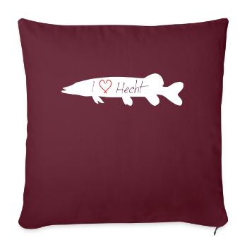 Brochet I Love en blanc avec lettrage transparent - Housse de coussin décorative 45 x 45 cm - bordeaux - Devant