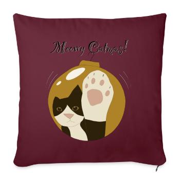 Meowy Catmas gold ball, tuxedo cat - Sofa pillowcase 17,3'' x 17,3'' (45 x 45 cm) - burgundy - Front