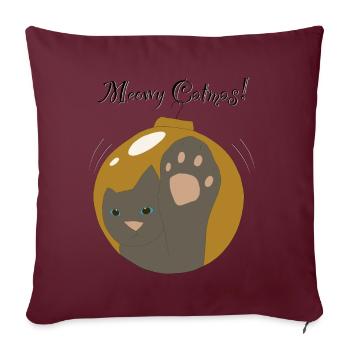 Meowy Catmas gold ball, grey cat - Sofa pillowcase 17,3'' x 17,3'' (45 x 45 cm) - burgundy - Front
