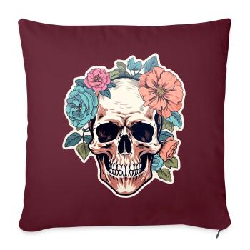 Human Skull & Flowers 1 - Sofa pillowcase 17,3'' x 17,3'' (45 x 45 cm) - burgundy - Front