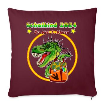 Schulkind Einschulung 2024 TRex - Sofakissenbezug 45 x 45 cm - Burgunderrot - Vorne