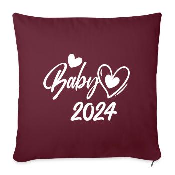 Bébé 2024 Grossesse Annonce Naissance Bébé - Housse de coussin décorative 45 x 45 cm - bordeaux - Devant