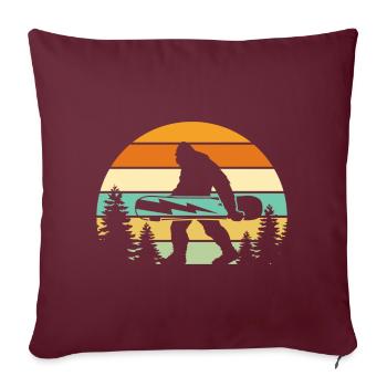 Snowboard Yeti – Bigfoot au style rétro - Housse de coussin décorative 45 x 45 cm - bordeaux - Devant