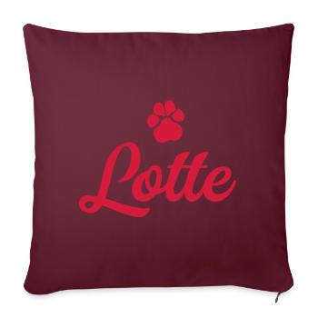 Nom de chien LOTTE avec patte - Housse de coussin décorative 45 x 45 cm - bordeaux - Devant
