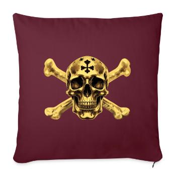Crâne de pirate doré ☠ - Housse de coussin décorative 45 x 45 cm - bordeaux - Devant
