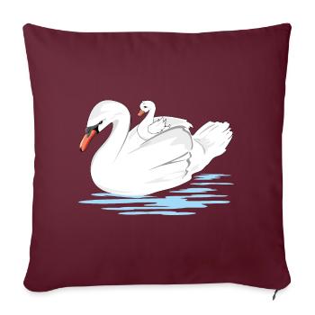 Une maman cygne blanc et son bébé - Housse de coussin décorative 45 x 45 cm - bordeaux - Devant