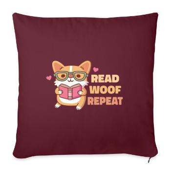 Niedlicher Corgi mit Brille Wuffwiederholung lesen - Sofakissenbezug 45 x 45 cm - Burgunderrot - Vorne