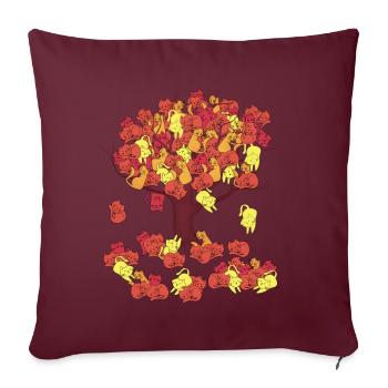 Arbre en Automne perdant ses Feuilles de Chat - Housse de coussin décorative 45 x 45 cm - bordeaux - Devant