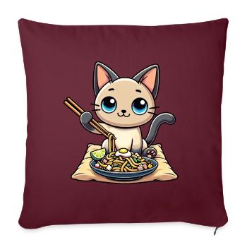 Chat Siamois Kawaii Pad Thaï Purrfection - Housse de coussin décorative 45 x 45 cm - bordeaux - Devant