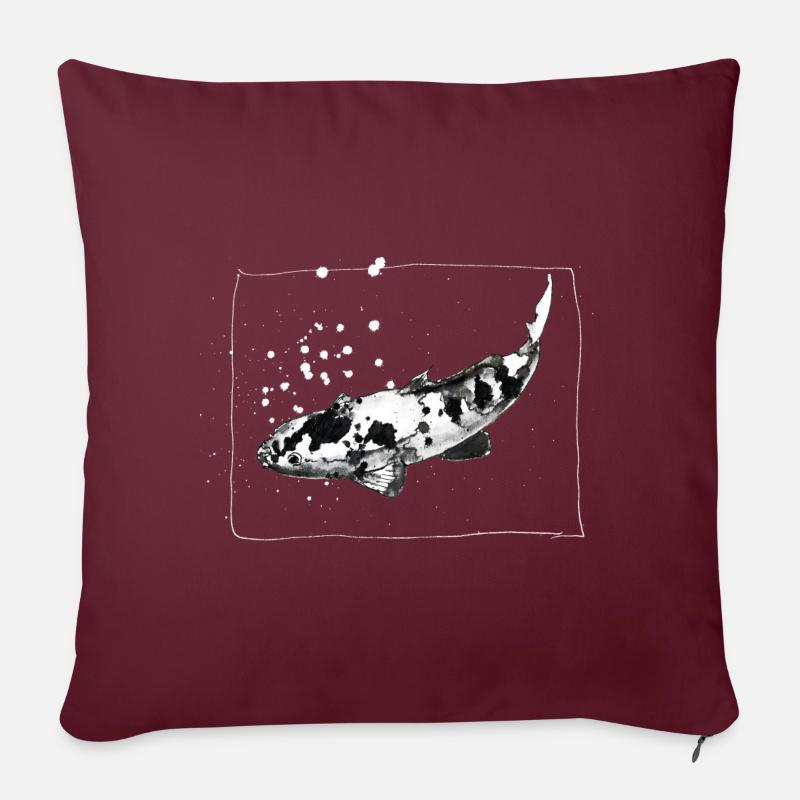 KOI Karpfen - hangezeichneteTuschezeichnung - weiß - Sofakissenbezug 45 x 45 cm - Burgunderrot