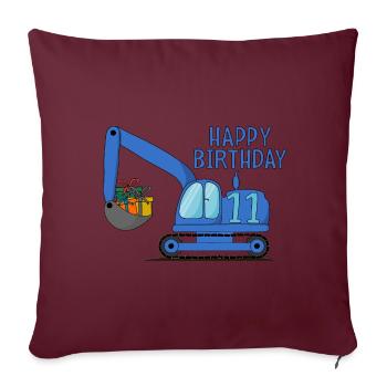 Bagger Kinder Happy Birthday 11 Blau - Sofakissenbezug 45 x 45 cm - Burgunderrot - Vorne