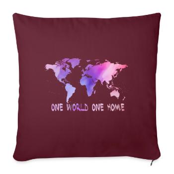 One World One Home Weltkarte - Sofakissenbezug 45 x 45 cm - Burgunderrot - Vorne