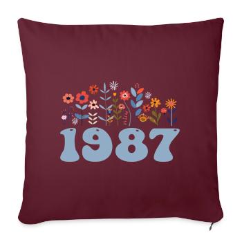 1987 Motif floral 1987 Floral thème fleurs 1987 - Housse de coussin décorative 45 x 45 cm - bordeaux - Devant