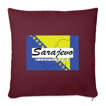 Sarajevo - Hauptstadt mit GPS & Flagge - Sofakissenbezug 45 x 45 cm - Burgunderrot - Vorne