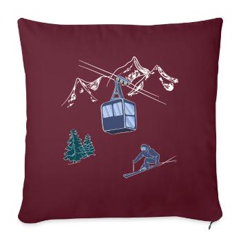 Poudreuse aux gens Scène des remontées mécaniques Skieur sur piste - Housse de coussin décorative 45 x 45 cm - bordeaux - Devant