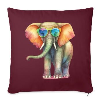 Bunter cooler Elefant mit Sonnenbrille - Sofakissenbezug 45 x 45 cm - Burgunderrot - Vorne
