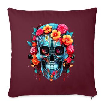 Cyborg Totenkopf Roboter Androide Sugar Skull - Sofakissenbezug 45 x 45 cm - Burgunderrot - Vorne